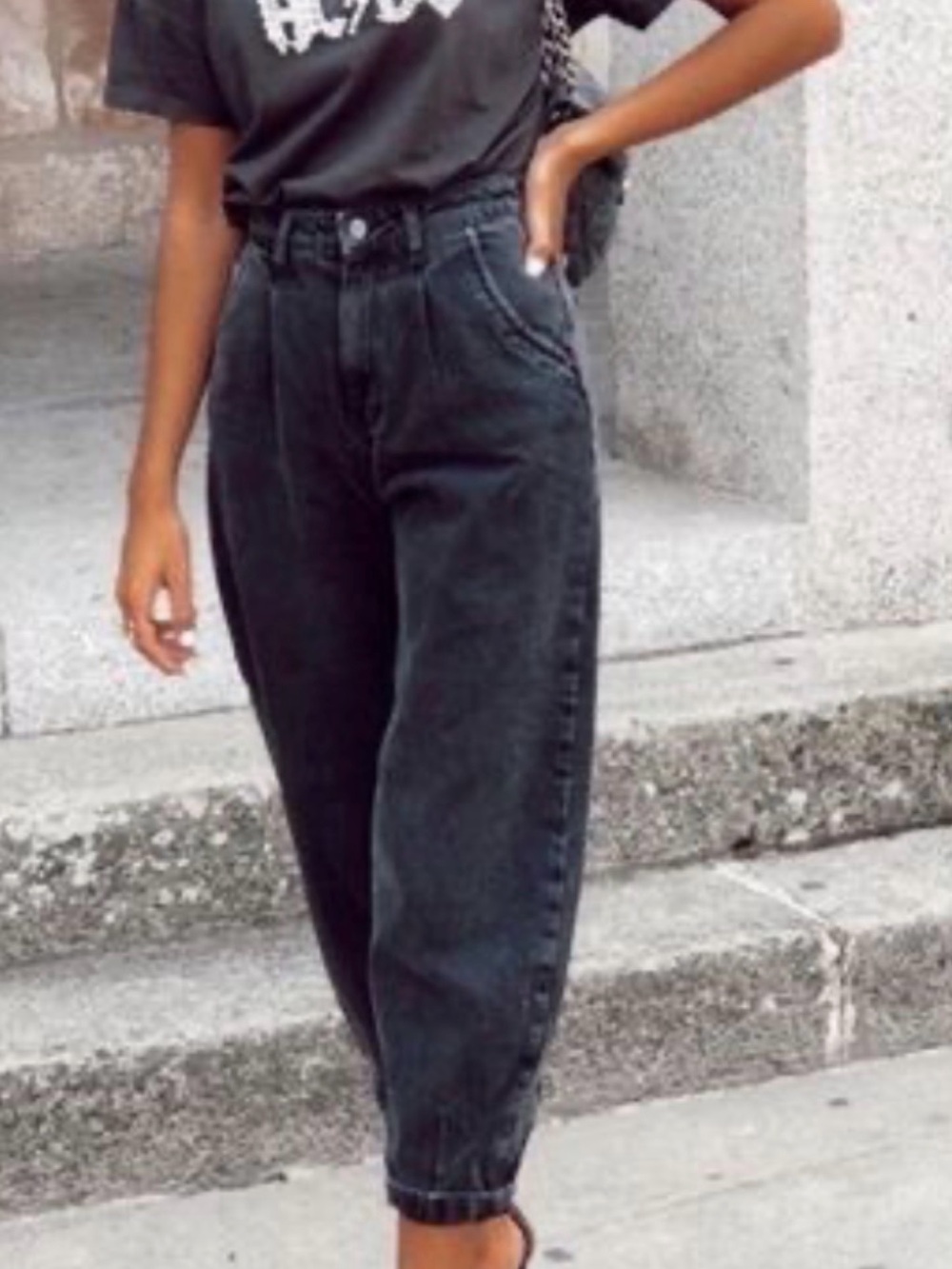 Zara balloon barrel wide leg Washed Black Boyfriend Jeans ankle
